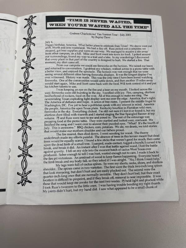 Photograph of archival item from Cometbus Punk and Underground Press Collection, Box 4 (Box 8107, Folder round_things_roll_c2001_4_19).