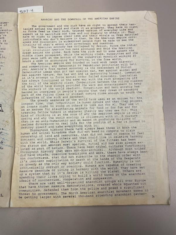 Photograph of archival item from Cometbus Punk and Underground Press Collection, Box 4 (Box 8107, Folder shithappy_c1991_1994_4_27).