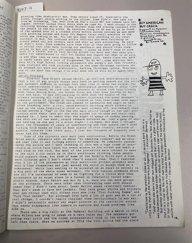Photograph of archival item from Cometbus Punk and Underground Press Collection, Box 4 (Box 8107, Folder shithappy_c1991_1994_4_27).