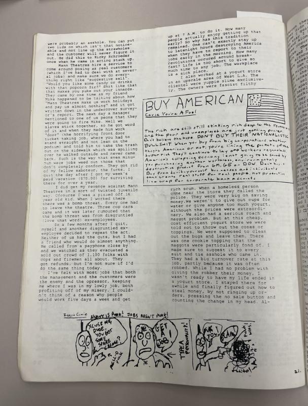 Photograph of archival item from Cometbus Punk and Underground Press Collection, Box 4 (Box 8107, Folder shithappy_c1991_1994_4_27).
