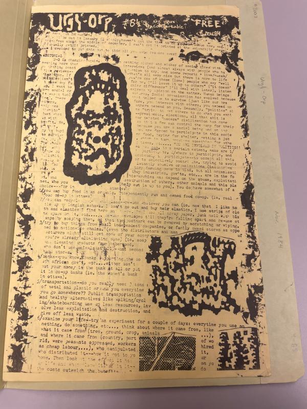 Photograph of archival item from Cometbus Punk and Underground Press Collection, Box 4 (Box 8107, Folder urgl_orp_nov1984_4_65).