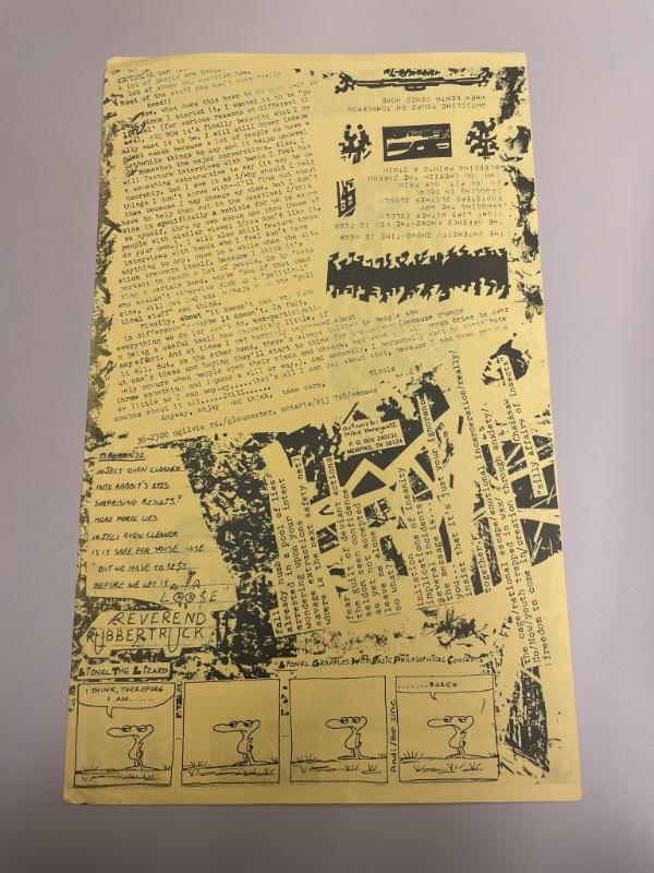 Photograph of archival item from Cometbus Punk and Underground Press Collection, Box 4 (Box 8107, Folder urgl_orp_nov1984_4_65).