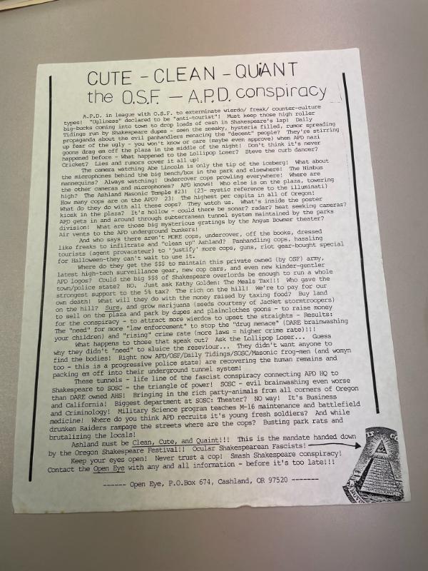 Photograph of archival item from Cometbus Punk and Underground Press Collection, Box 4 (Box 8107, Folder crackpot_flyers_c1977_1992_4_84).