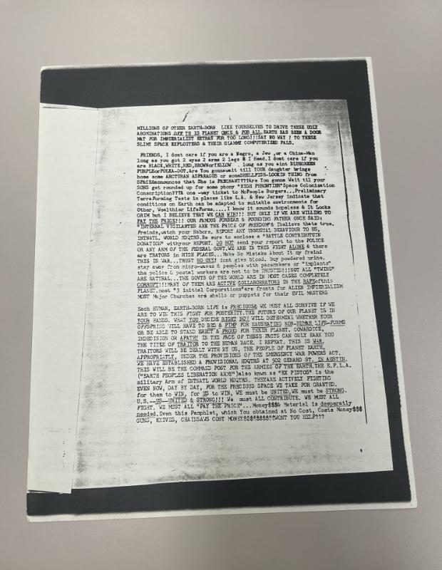Photograph of archival item from Cometbus Punk and Underground Press Collection, Box 4 (Box 8107, Folder crackpot_flyers_c1977_1992_4_84).