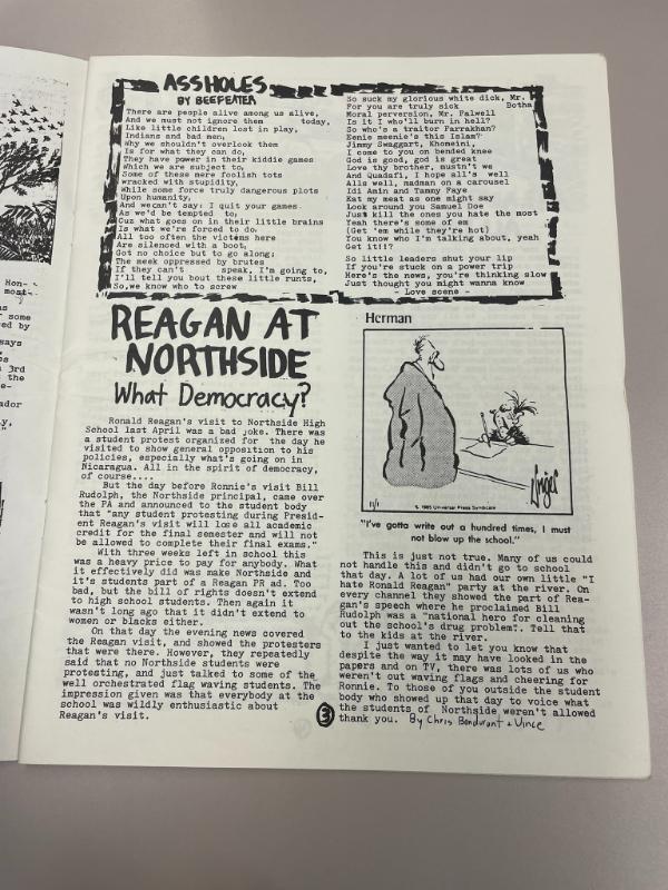 Photograph of archival item from Cometbus Punk and Underground Press Collection, Box 4 (Box 8107, Folder ratlanta_dec_1985_4_12).