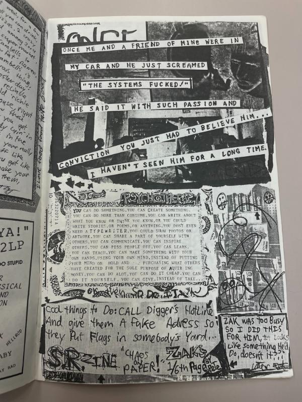 Photograph of archival item from Cometbus Punk and Underground Press Collection, Box 4 (Box 8107, Folder psychotherapy_1991_1992_4_2).