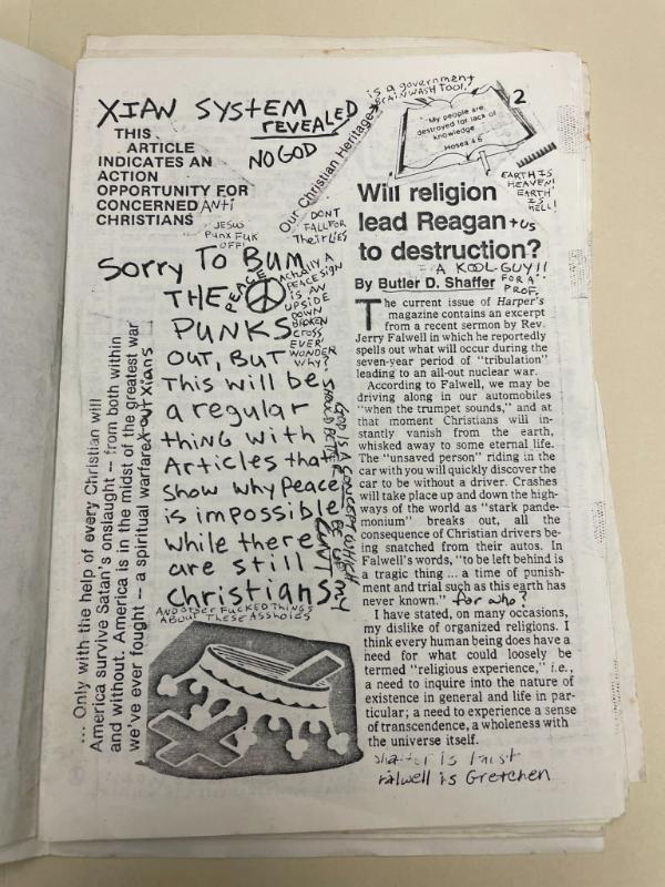 Photograph of archival item from Cometbus Punk and Underground Press Collection, Box 4 (Box 8107, Folder revealin_da_lies_c1983_4_15).