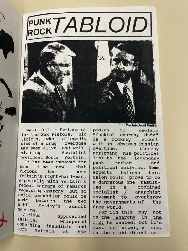 Photograph of archival item from Cometbus Punk and Underground Press Collection, Box 4 (Box 8107, Folder roessiger_c1991_4_18).