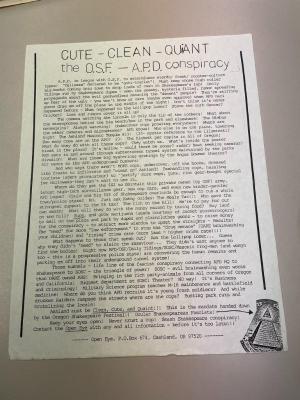 Photograph of archival item from Cometbus Punk and Underground Press Collection, Box 4 (Box 8107, Folder crackpot_flyers_c1977_1992_4_84).