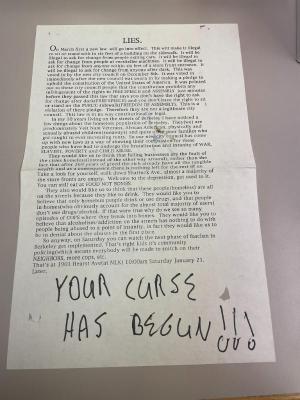 Photograph of archival item from Cometbus Punk and Underground Press Collection, Box 4 (Box 8107, Folder crackpot_flyers_c1977_1992_4_84).