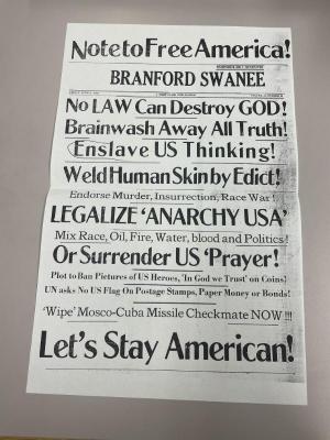 Photograph of archival item from Cometbus Punk and Underground Press Collection, Box 4 (Box 8107, Folder crackpot_flyers_c1977_1992_4_84).