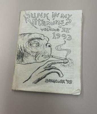 Photograph of archival item from Cometbus Punk and Underground Press Collection, Box 4 (Box 8107, Folder punk_in_my_vitamins_1992_aug1993_4_5).